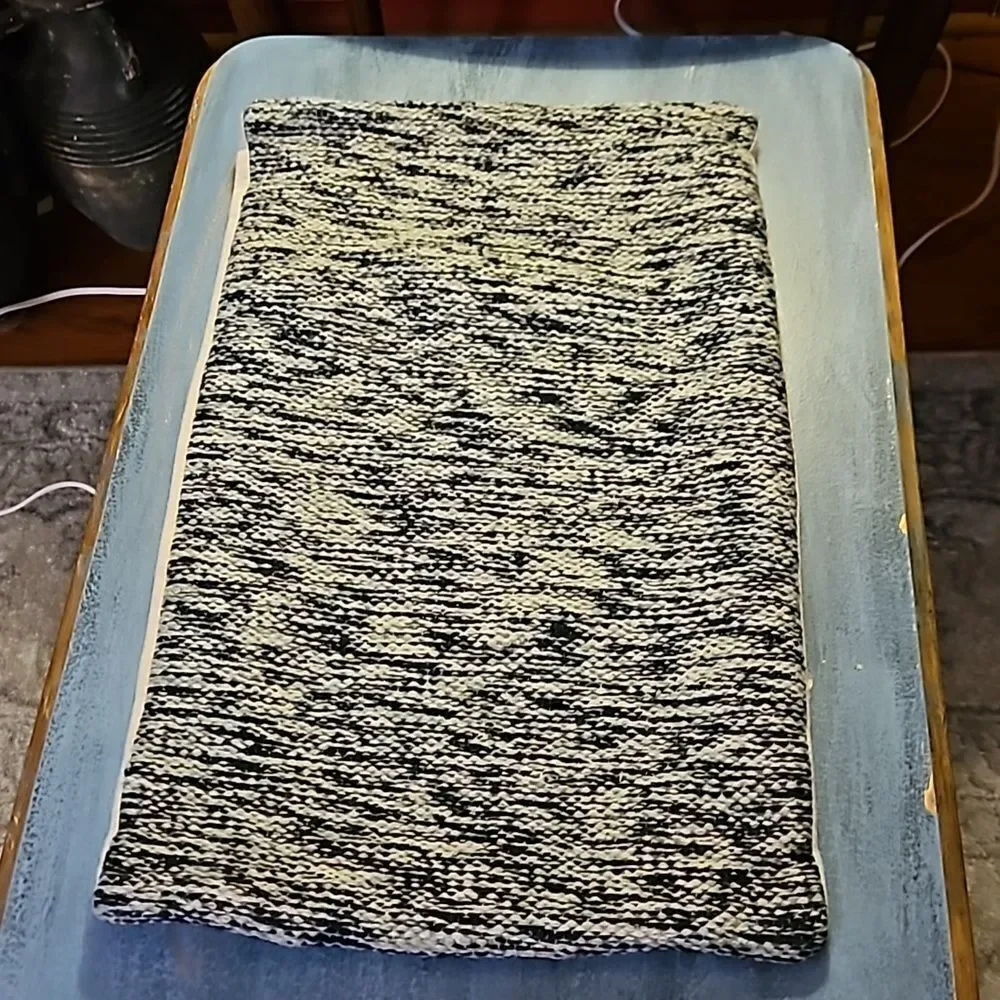 Navy Blue Cream Variegated Lumbar Pillow Cover | 100% Cotton